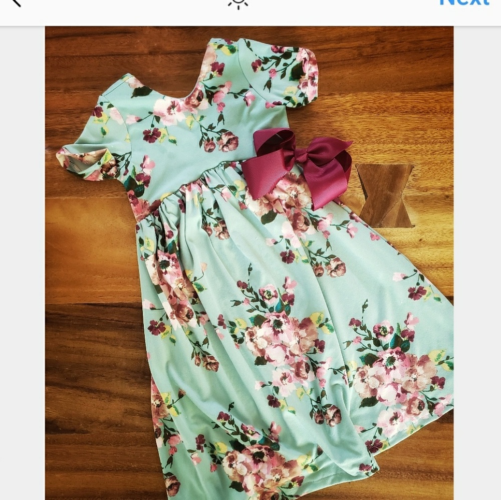 Scoop Neck Floral Kids Dress - BOW NOT INCLUDED